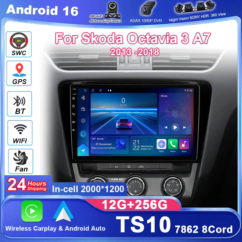 Android 16 Car DVD For Skoda Octavia 3 A7 2013 2014 2015 2016 2017 2018 Auto Multimidia Vi
