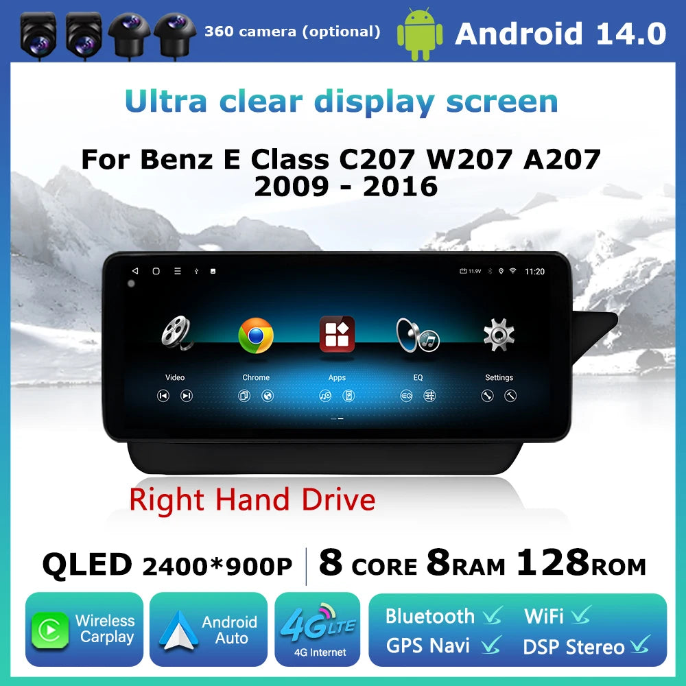 Android 14 Right Hand Drive Car Radio for Mercedes Benz E Class C207 W207 A207 2009 - 2016