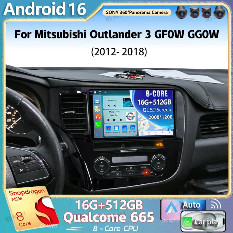 Android 16 For Mitsubishi Outlander 3 GF0W GG0W 2012-2018 Stereo Car Radio Multimedia Vide