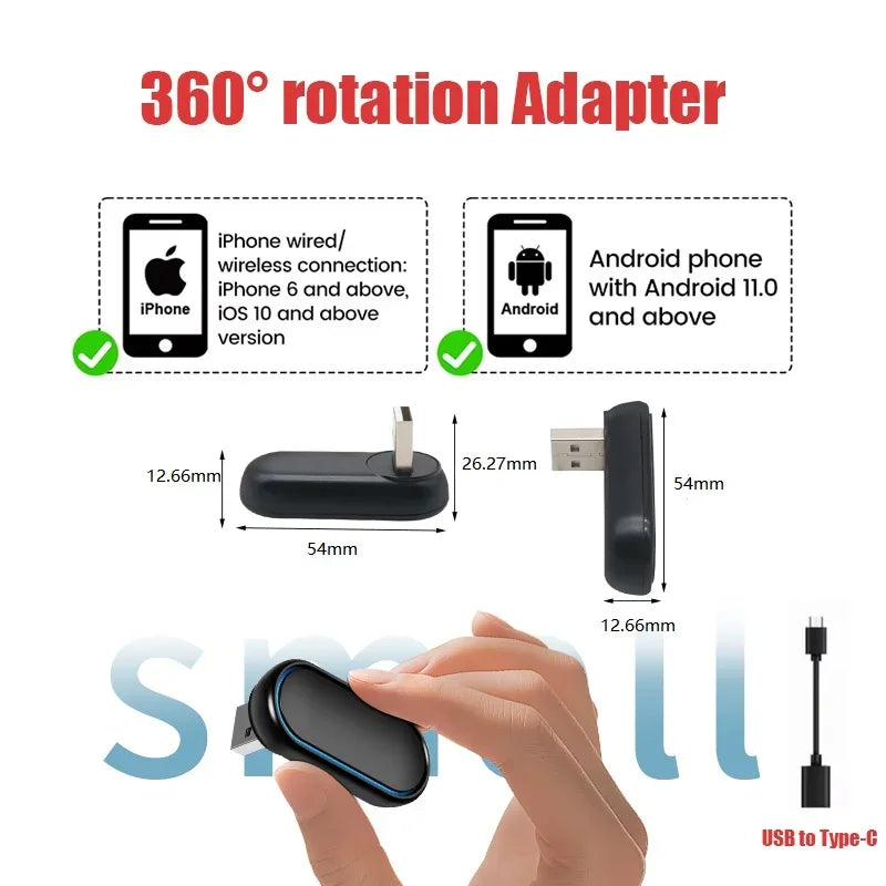 2-in-1 360 Degree Wireless Adapter CarPlay Android AUTO Car Dongle USB Smart Mini Box Plug | AUTOKITSHOP