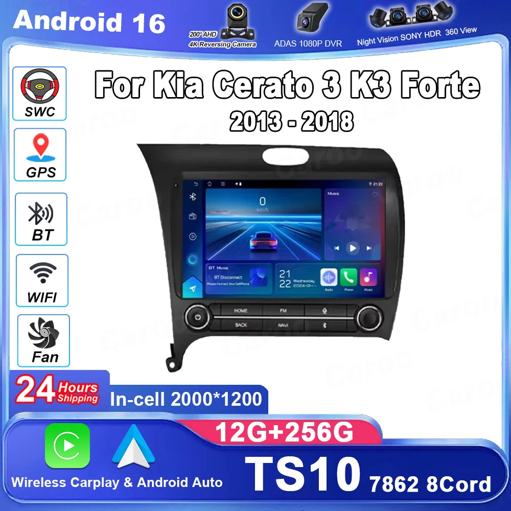 Android 16 For Kia Cerato 3 K3 Forte 2013-2018 Auto Multimedia Player GPS Radio Stereo Tou