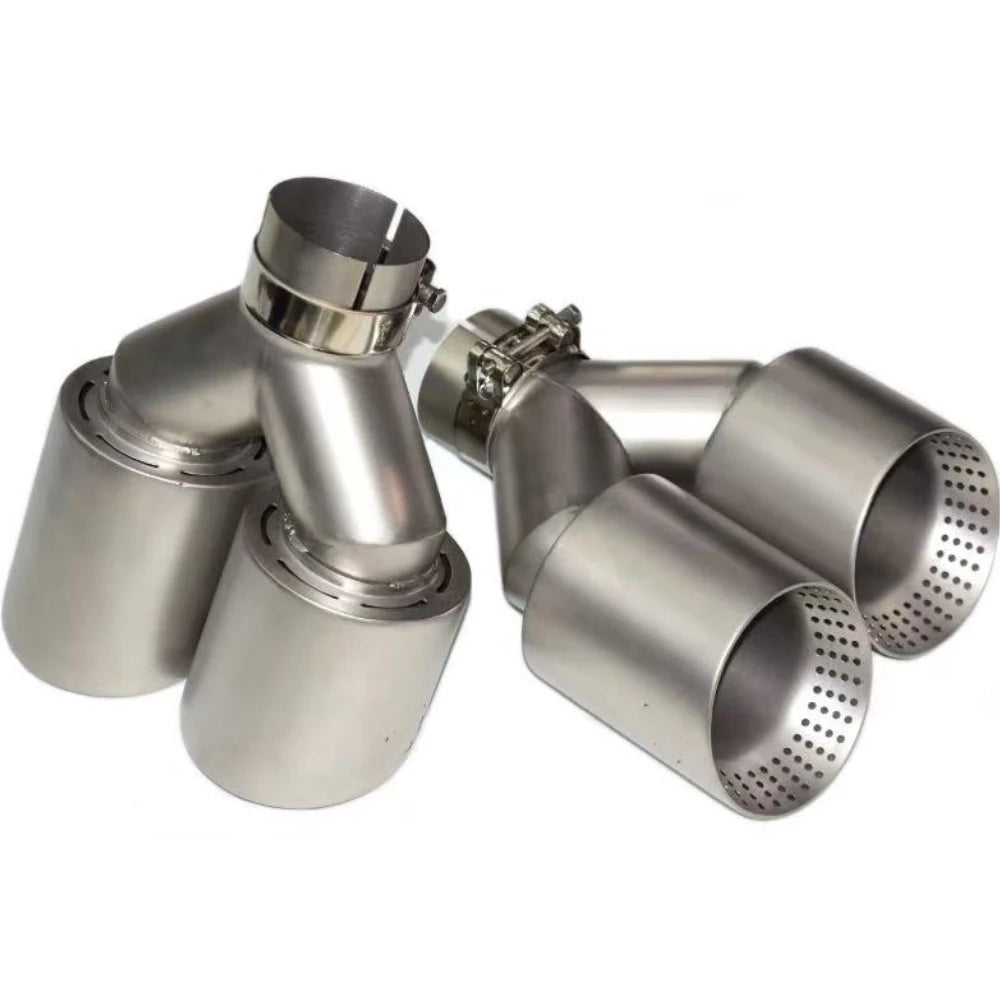 1 PCS Exhaust Tip Car Modify Double Outlet Exhaust Pipe Nozzle Decoration Matt Stainless Tail Pi - Automotive LED Light