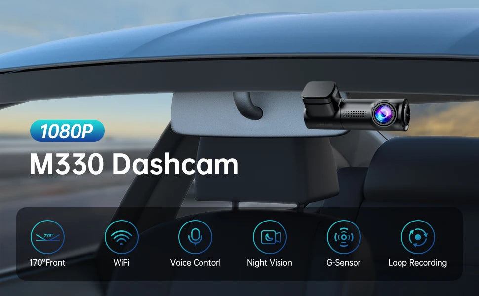 AZDOME M330 Car DVR 1296P Dash Cam Smart Voice Control WiFi Free APP G-sensor Emergency Record Parking Monitor Loop Recording