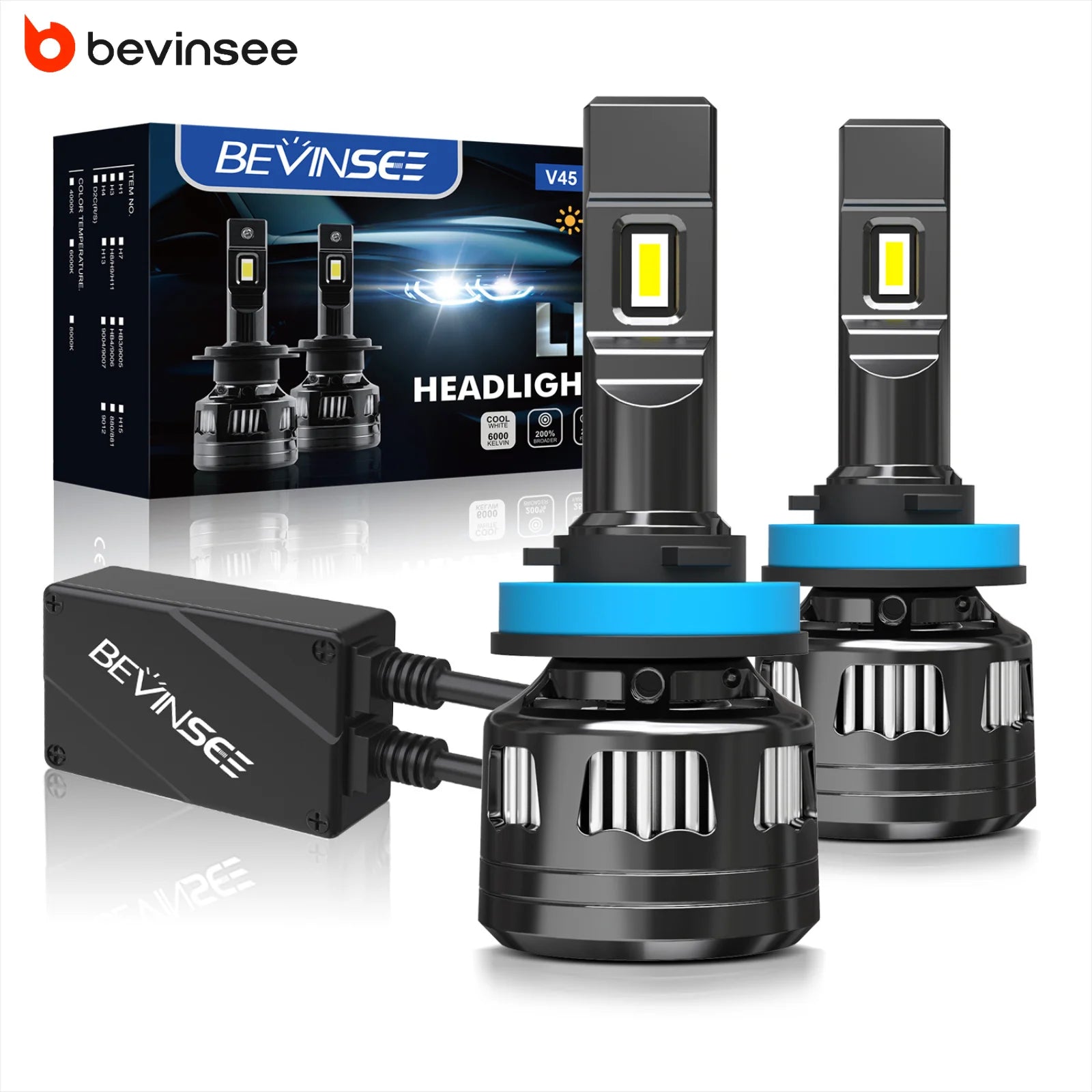 BEVINSEE 22000LM H11 LED Headlight Bulb 120W H4 H7 H1 LED CANbus 9005 HB3 9006 HB4 H8 H9 9