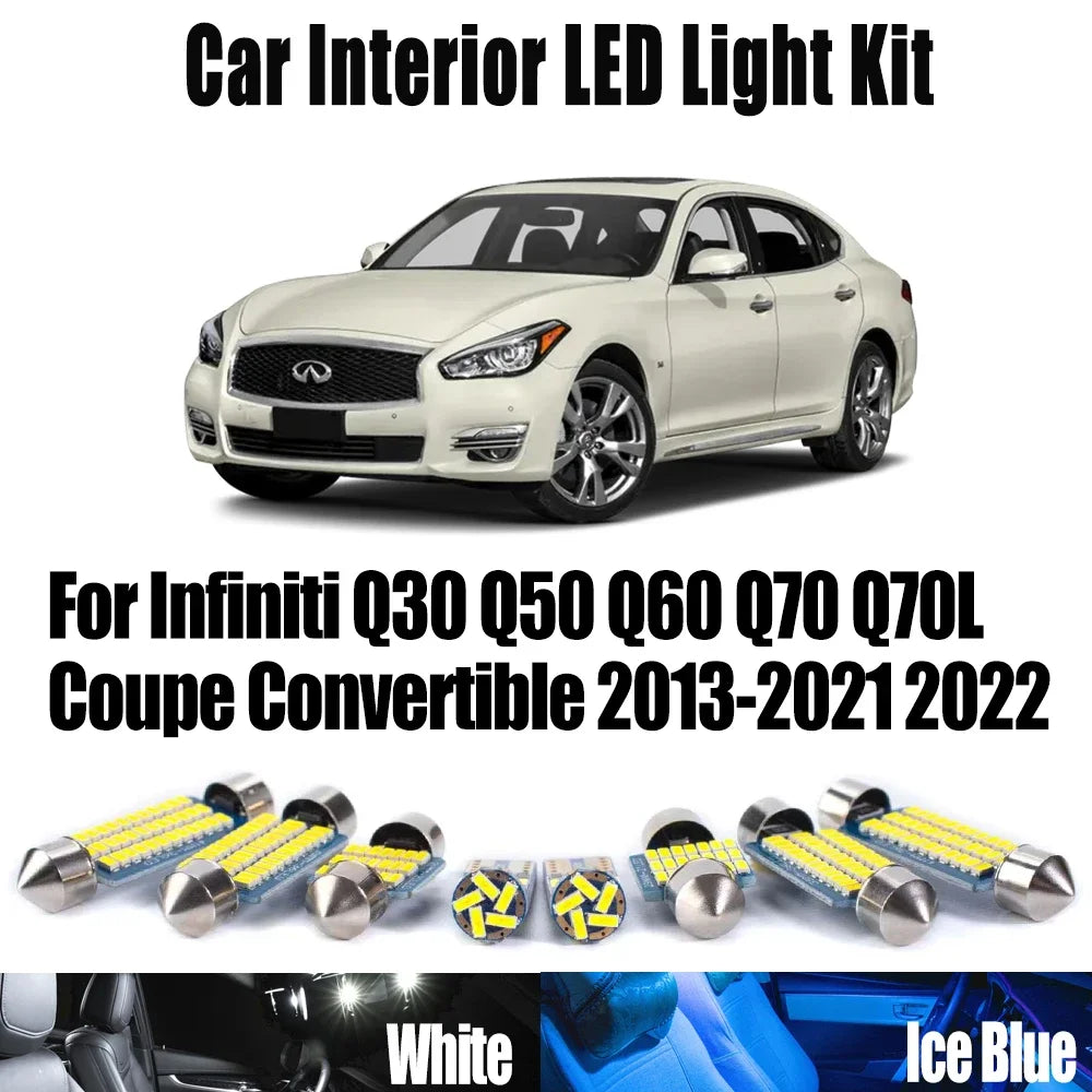 LED Interior Light Kit for Infiniti Q30 Q50 Q60 Q70 Q70L Coupe Convertible 2013- 2021 - Canbus Dome Map Door Trunk Bu...