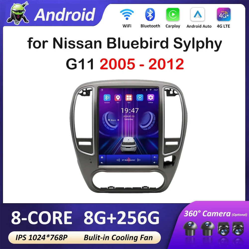 Android 14 DSP Stereo Wireless Carplay for Nissan Bluebird Sylphy G11 2005 - 2012 Car Vide