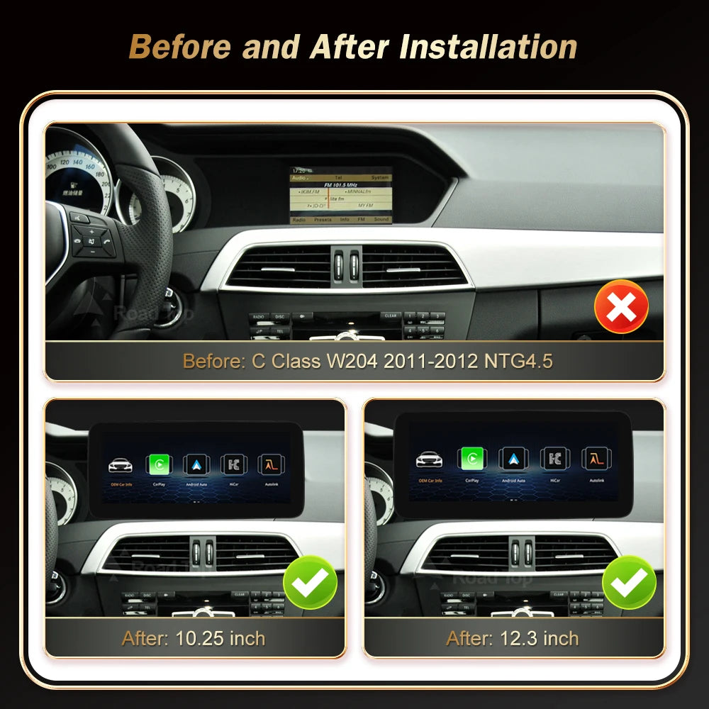 12.3' RoadTop Linux Wireless CarPlay Android Auto Multimedia Display Screen for Mercedes-B