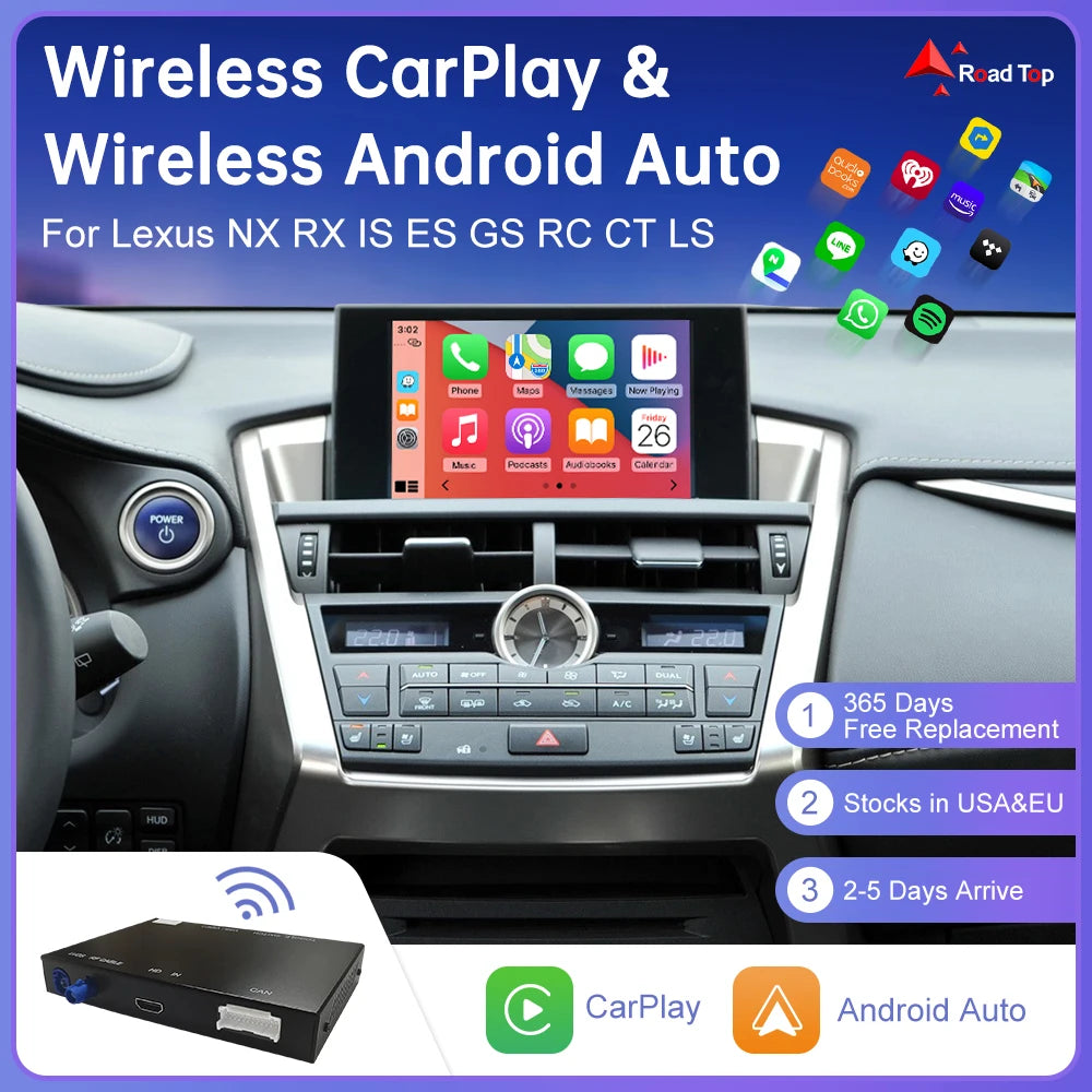 Wireless CarPlay for Lexus NX RX IS ES GS RC CT LS LX LC UX 2014-2020 Android Auto Mirror