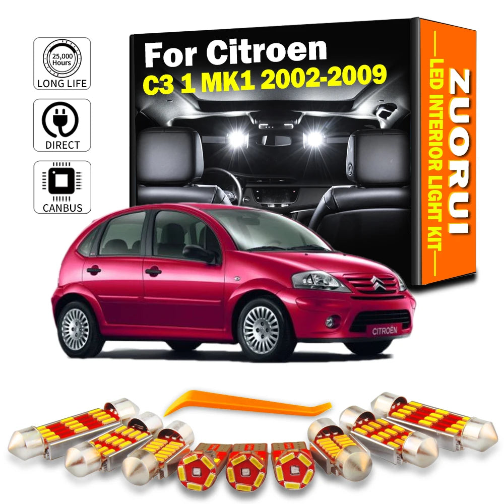 10-Piece LED Interior Light Kit for Citroen C3 1 MK1 - Canbus Error-Free Bulbs | AUTOKITSHOP
