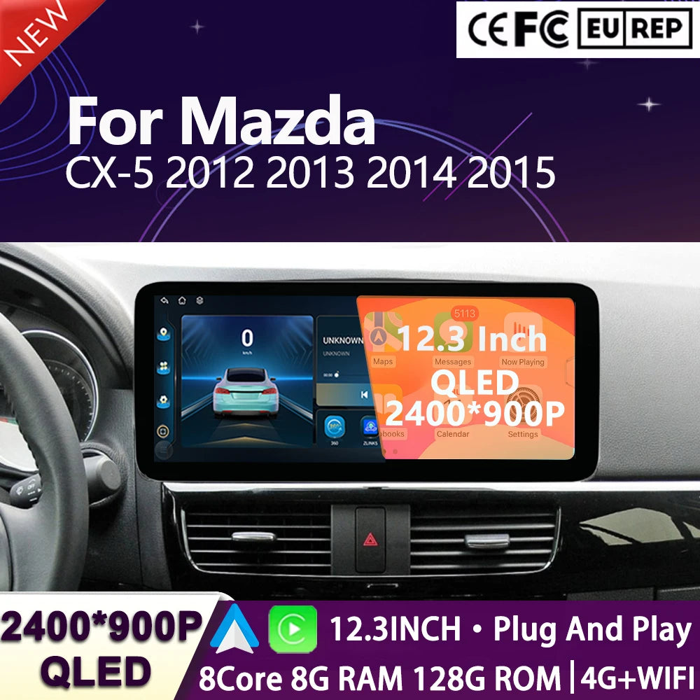 12.3inch Screen Android Auto Carplay For Mazda CX5 CX-5 2012 - 2015 Car Radio Multimedia V | AUTOKITSHOP