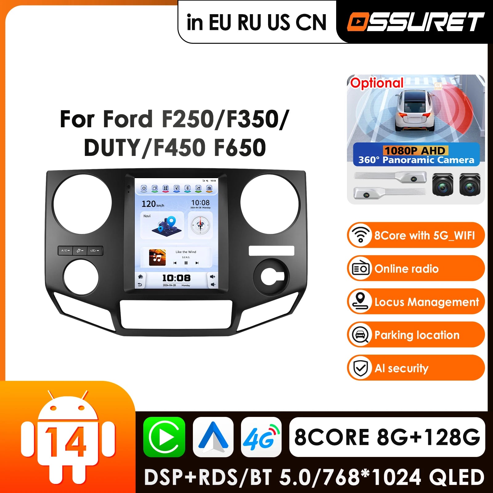 9.7" Car Radio GPS for Ford F250/F350/DUTY/F450/F650 2009-2014 - Android 14 CarPlay 4G Navigation Multimedia Player
