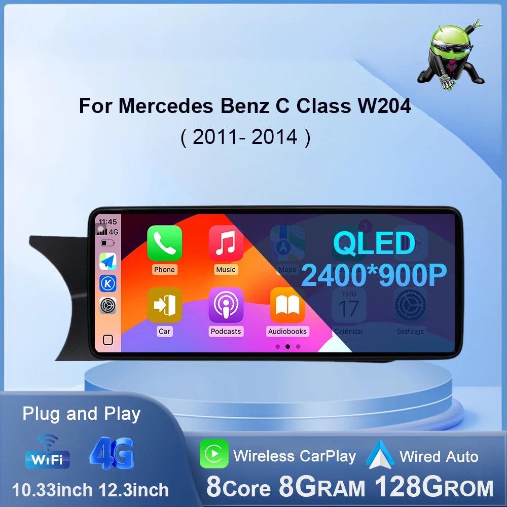 Car Radio Multimedia Stereo Player Navigation GPS Android 14 CarPlay for Benz C W204 2011-