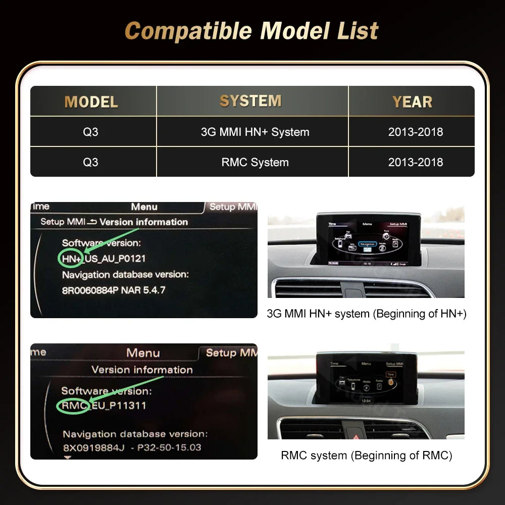 RoadTop 12.3 inch Wireless CarPlay For Audi Q3 2013-2018 Multimedia Display Android Auto A