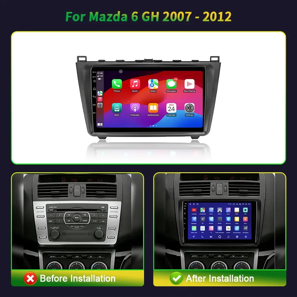 Car Radio Multimedia For Mazda 6 GH 2007-2012 Android 14 Navigation 4G GPS Wireless CarPla