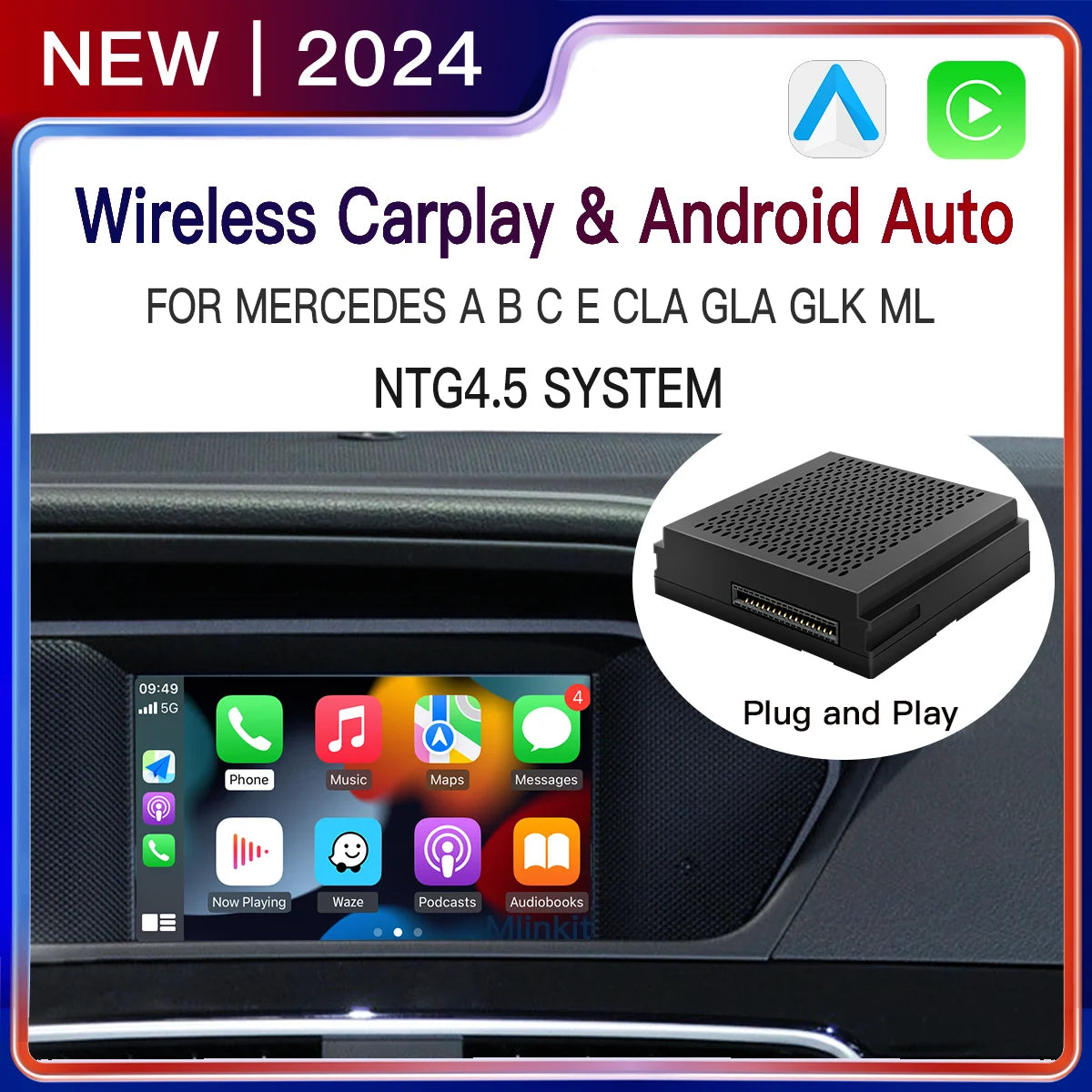 Mlinkit Wireless Carplay Android Auto A B C E G GLA CLA GLK ML Class For Mercedes NTG4.5 B