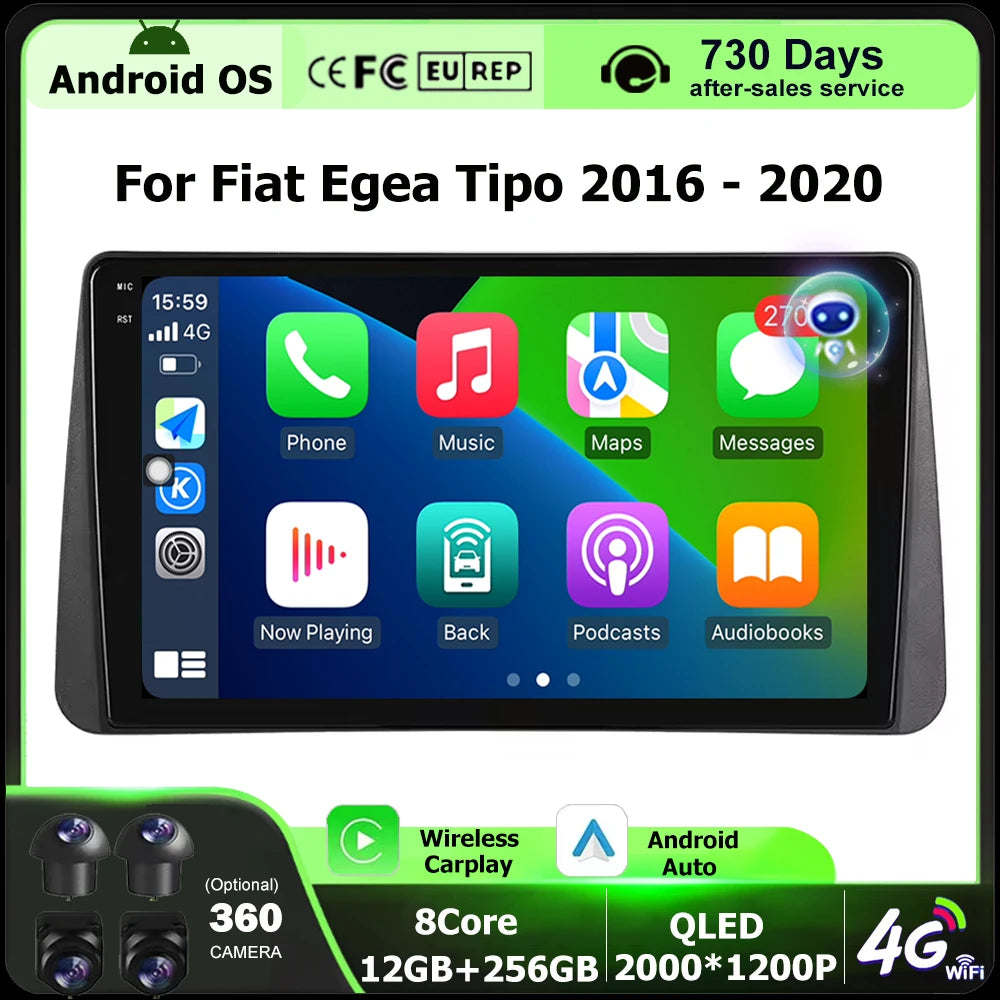 Android 16 Auto For Fiat Egea Tipo 2016- 2020 Car Radio Multimedia Video Player GPS Naviga
