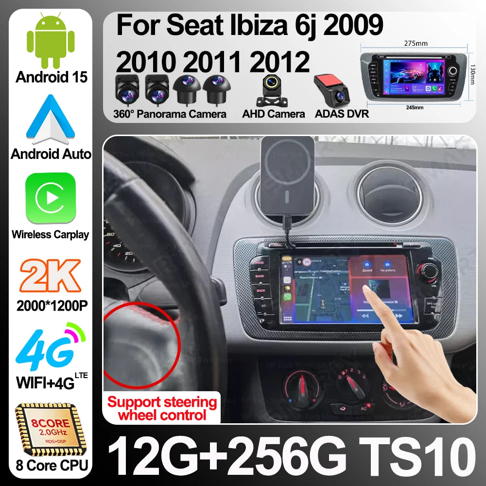 Android 16 For Seat Ibiza 6j 2009 2010 2011 2012 Multimedia Video Player Gps navigation Ca | AUTOKITSHOP