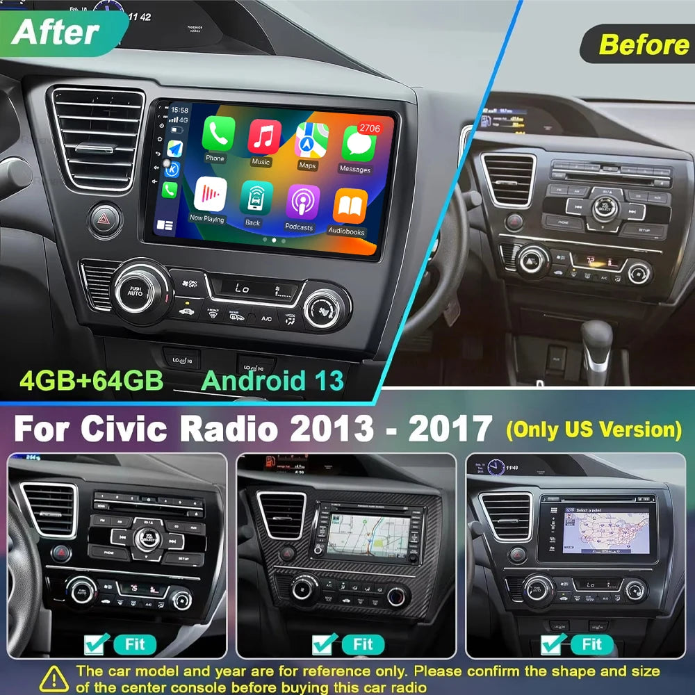 9" For Honda Civic 9 2013-2016 Car Radio Multimedia Player Video Navigation Carplay Stereo