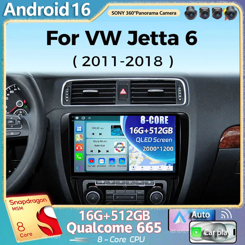 Android 16 For VW Volkswagen Jetta 6 MK6 2011 - 2018 2K QLED Android Car Radio Multimedia