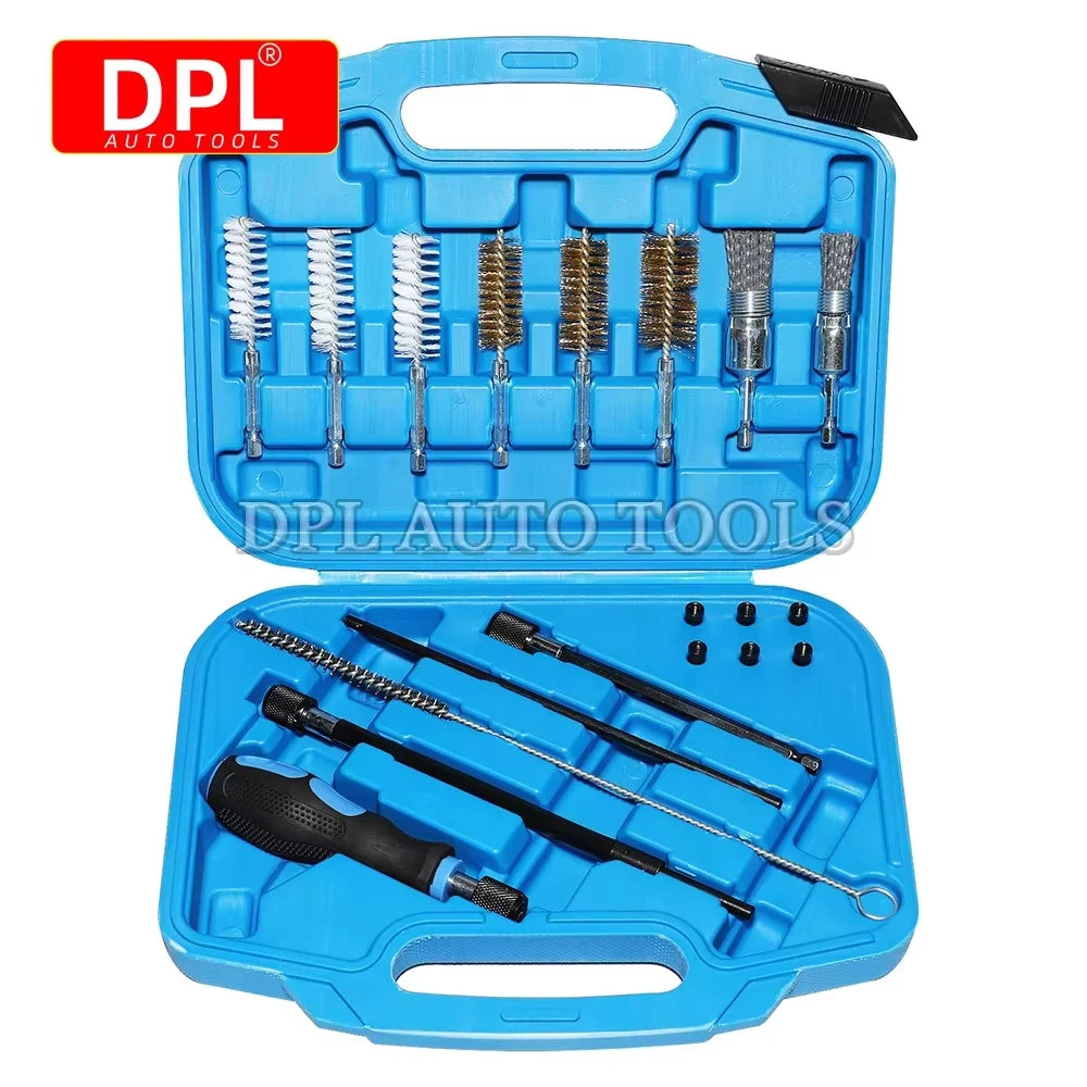 Universal Diesel Injector Seat Port Cleaning Tool Kit 19Pcs Decarbonising Fuel Nozzle Repair Too - Automotive LED Light