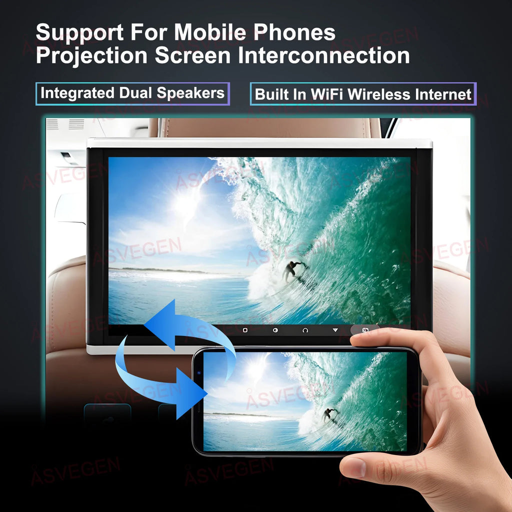 Universal 11.6" 4K Android 16 Headrest Monitor Wireless Mirroring 8-Core 4G 64G HDMI WiFi