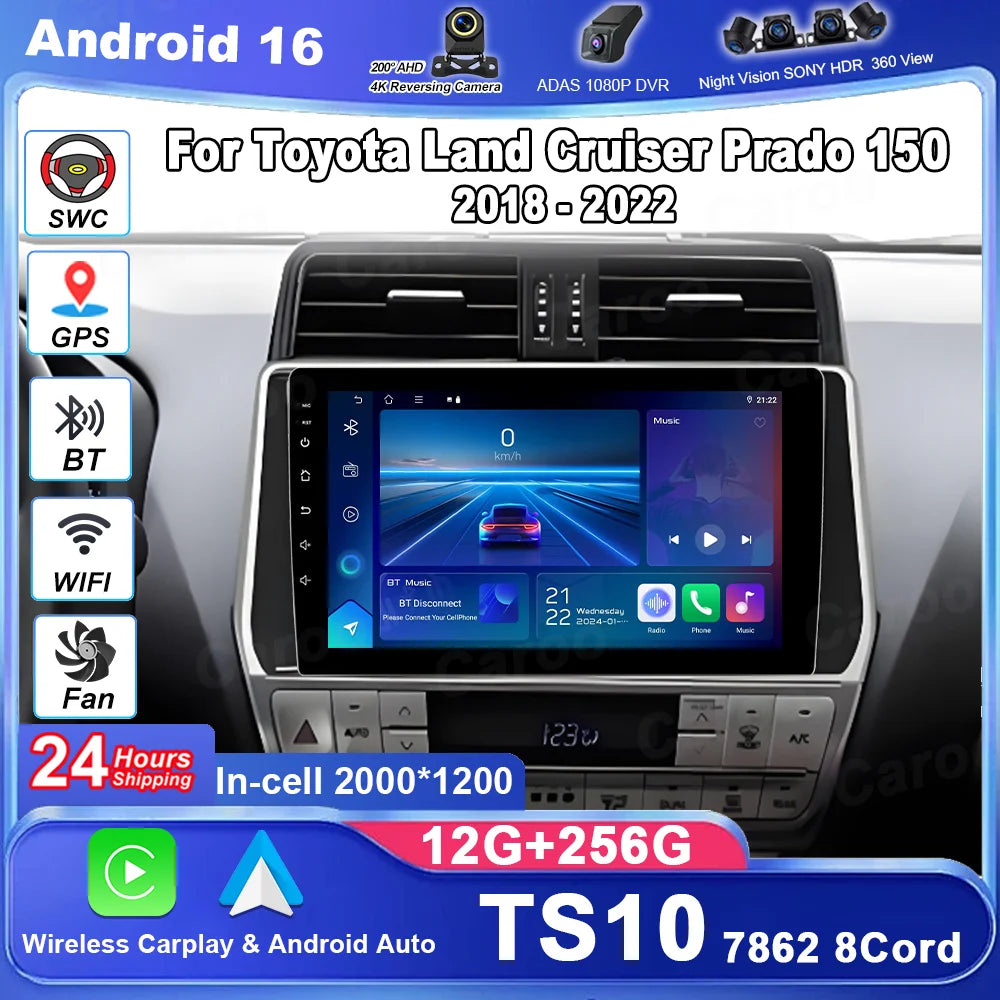 Android 16 For Toyota Land Cruiser Prado 150 2018-2022 Carplay 360 Camera Auto Car Radio M