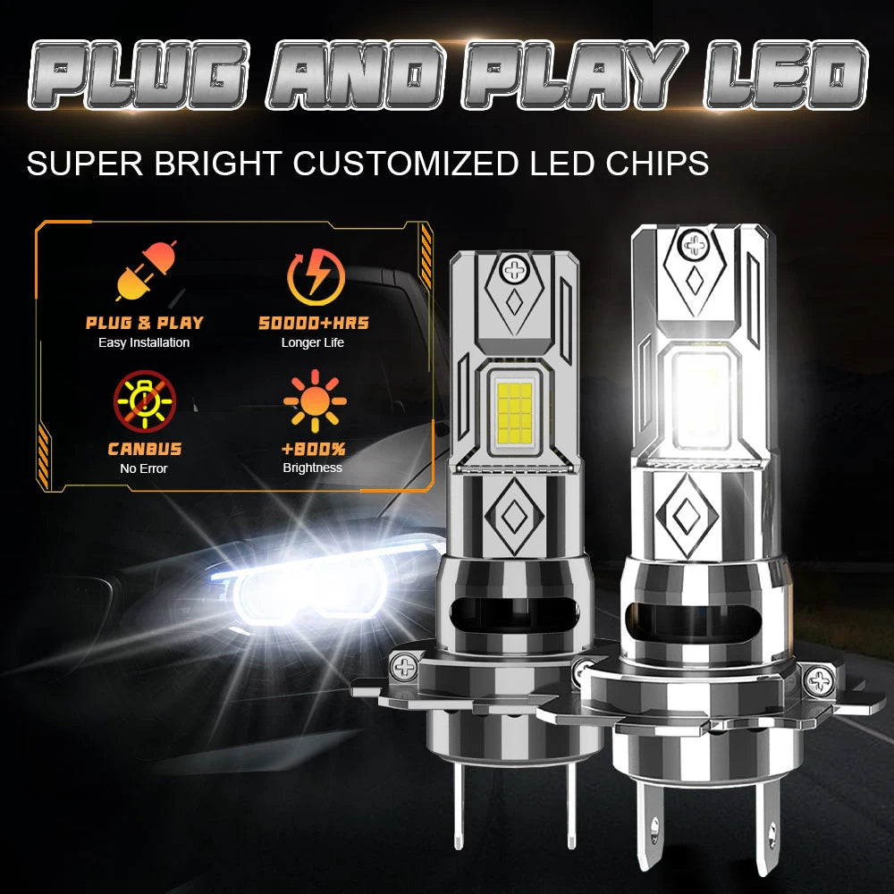 H7 Led High Power Headlight Bulbs CANBUS Wireless Turbo Fan Diode Lights for Car 6000K Coo