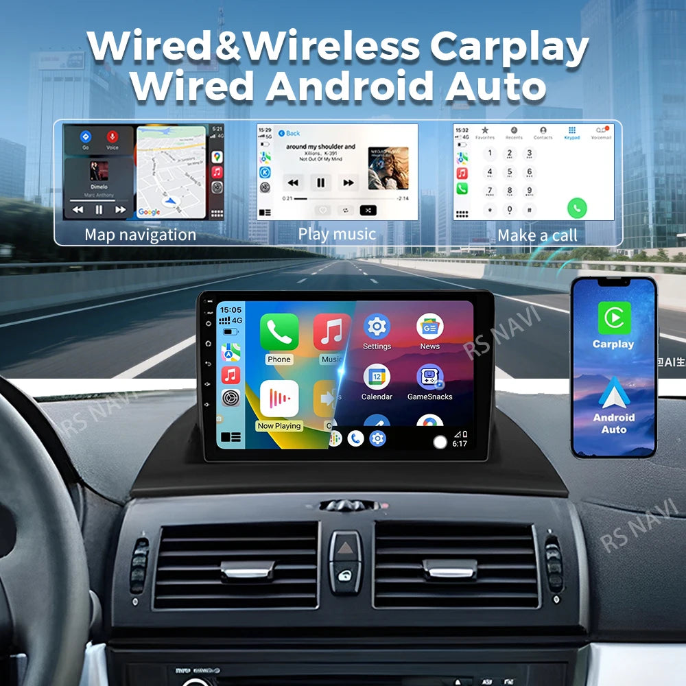 Android 16 Carplay Auto Car Radio For BMW X3 E83 2004 2005 2007 2008 2009-2012 Multimedia