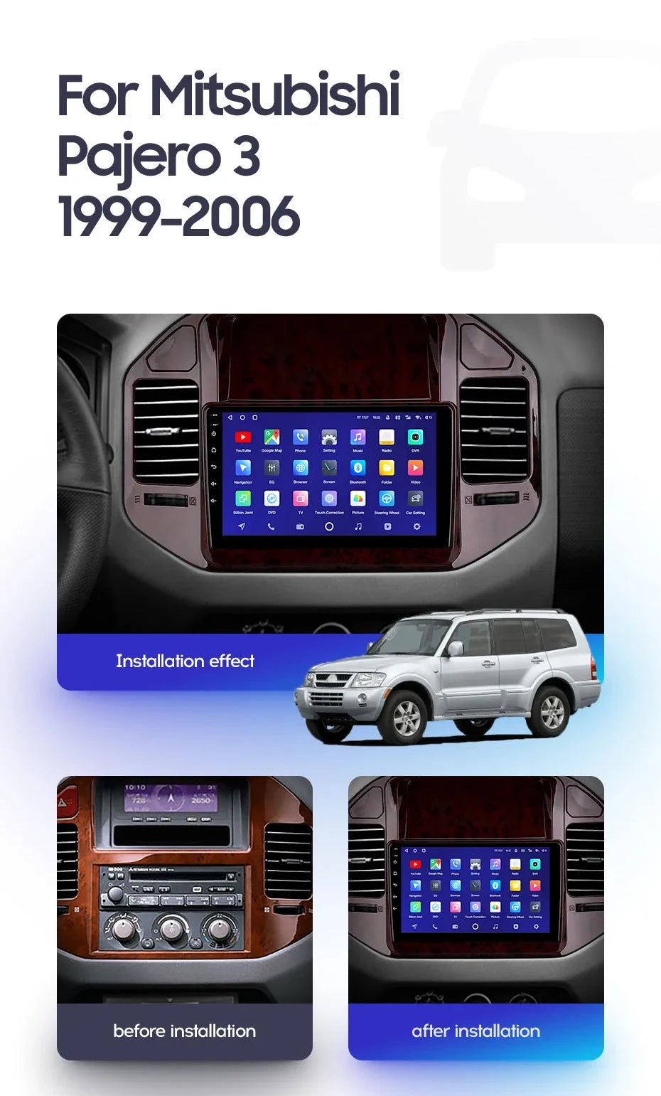 Car Multimedia Player For Mitsubishi Pajero 3 1999-2006 GPS 4G+WIFI Wireless CarPlay Intel