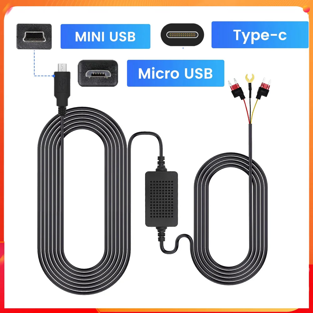 3A 3.5m Car Dash Cam Mini / Micro USB / Type-C Interface Charger Dashcam Rear Camera 12-24 | AUTOKITSHOP
