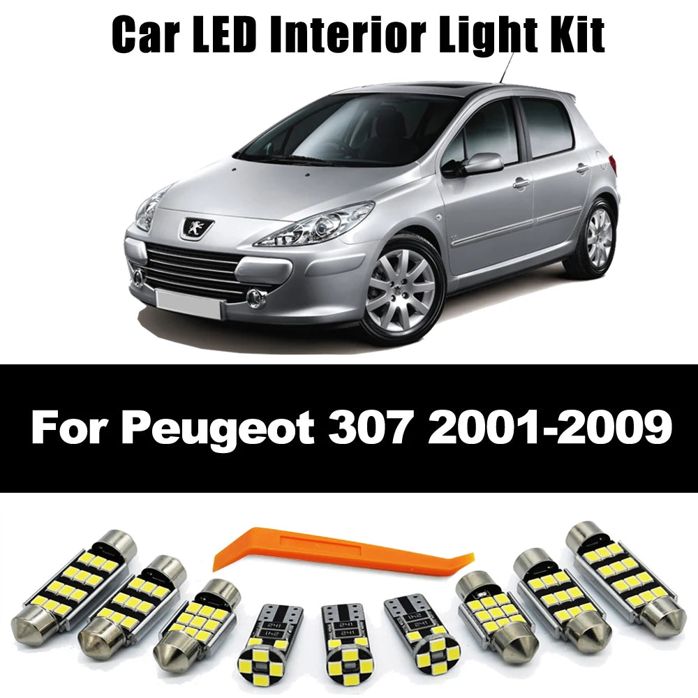 16Pcs LED Bulb Interior Dome Map Reading Vanity Mirror Light Kit For Peugeot 307 SW 2001 2002 2003 2004 2005 2006 2007 2008 2009