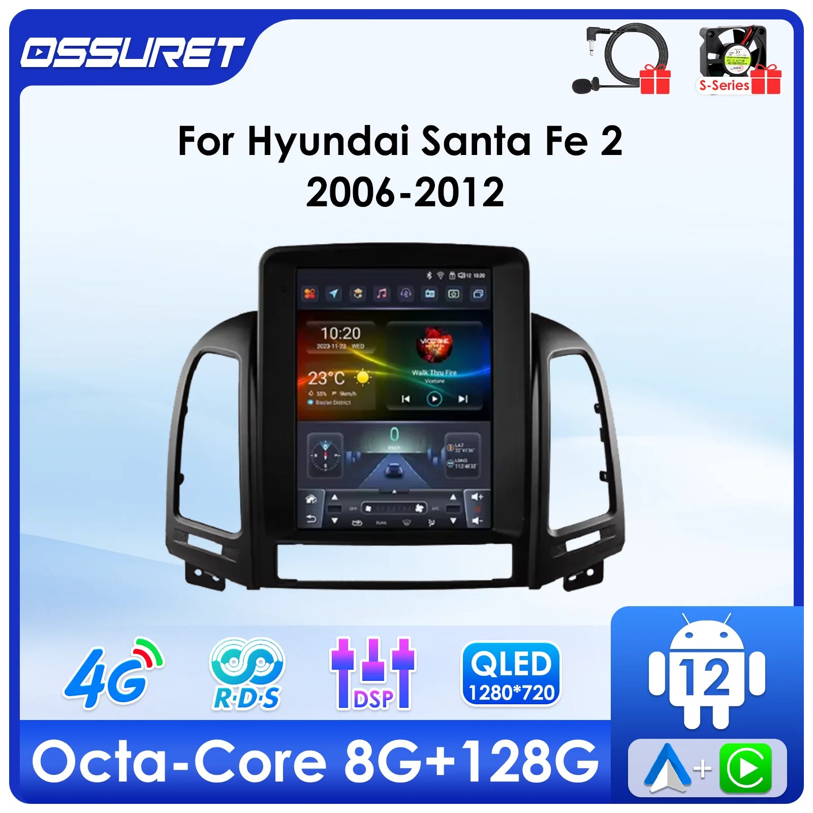 9.7"Android 13 Autoradio DSP Carplay for Hyundai Santa Fe 2 2006-2012 multimedia player Ca