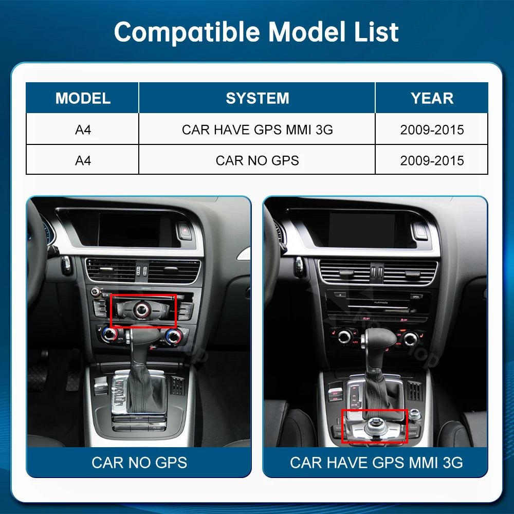 RoadTop Linux Touch Screen Car Multimedia Display For Audi A4 2009-2015 With Wireless Carp | AUTOKITSHOP