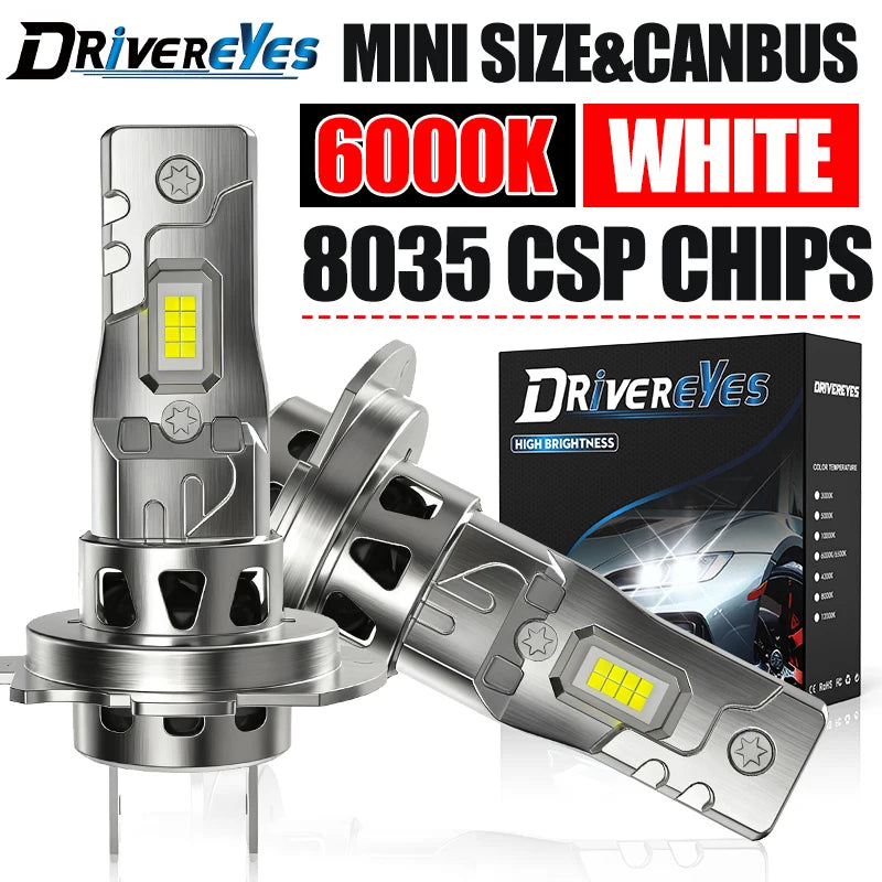 H4 H7 LED Headlight 1:1 Mini Size Fanless Head Lamp Wireless 16PCS 8035 CSP Chips Car Bulb