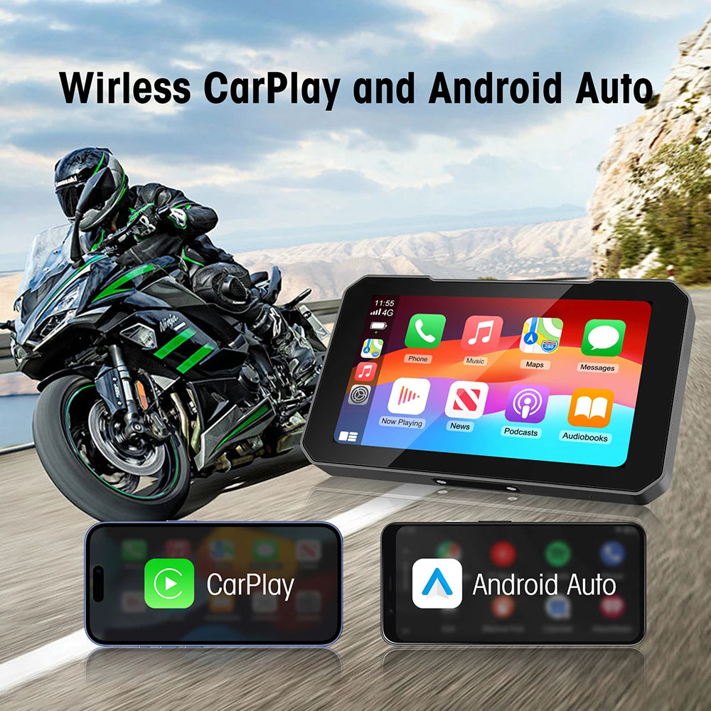 Portable 5 inch IP67 Waterproof Motorcycle GPS Navigation Wireless Carplay Android Auto DV | AUTOKITSHOP