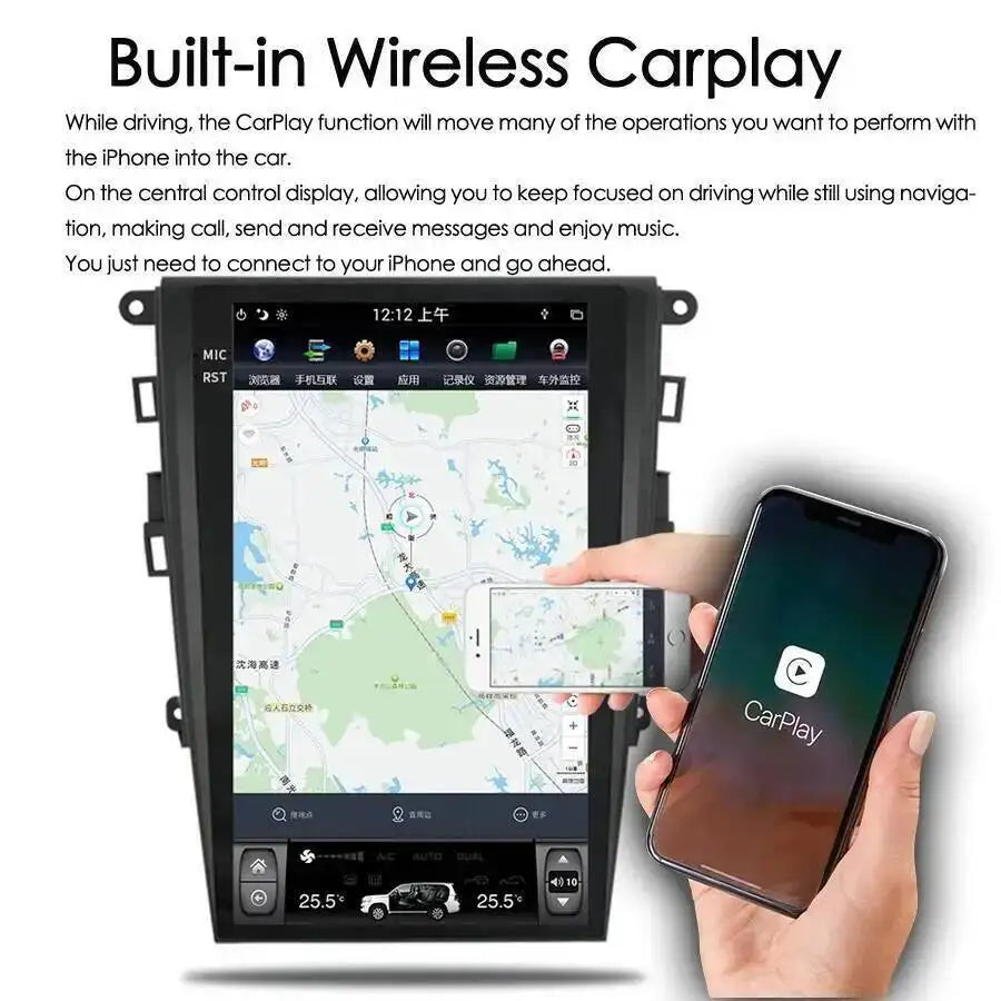 Car Multimedia Video Player Car GPS Navi 12.1" Vertical Screen PX6 For Ford Fusion Mondeo
