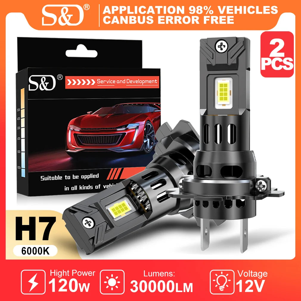 S&D H7 Led Canbus Lights Mini LED Headlight Bulb 120W 30000LM Car Headlight Turbo Car Bulb