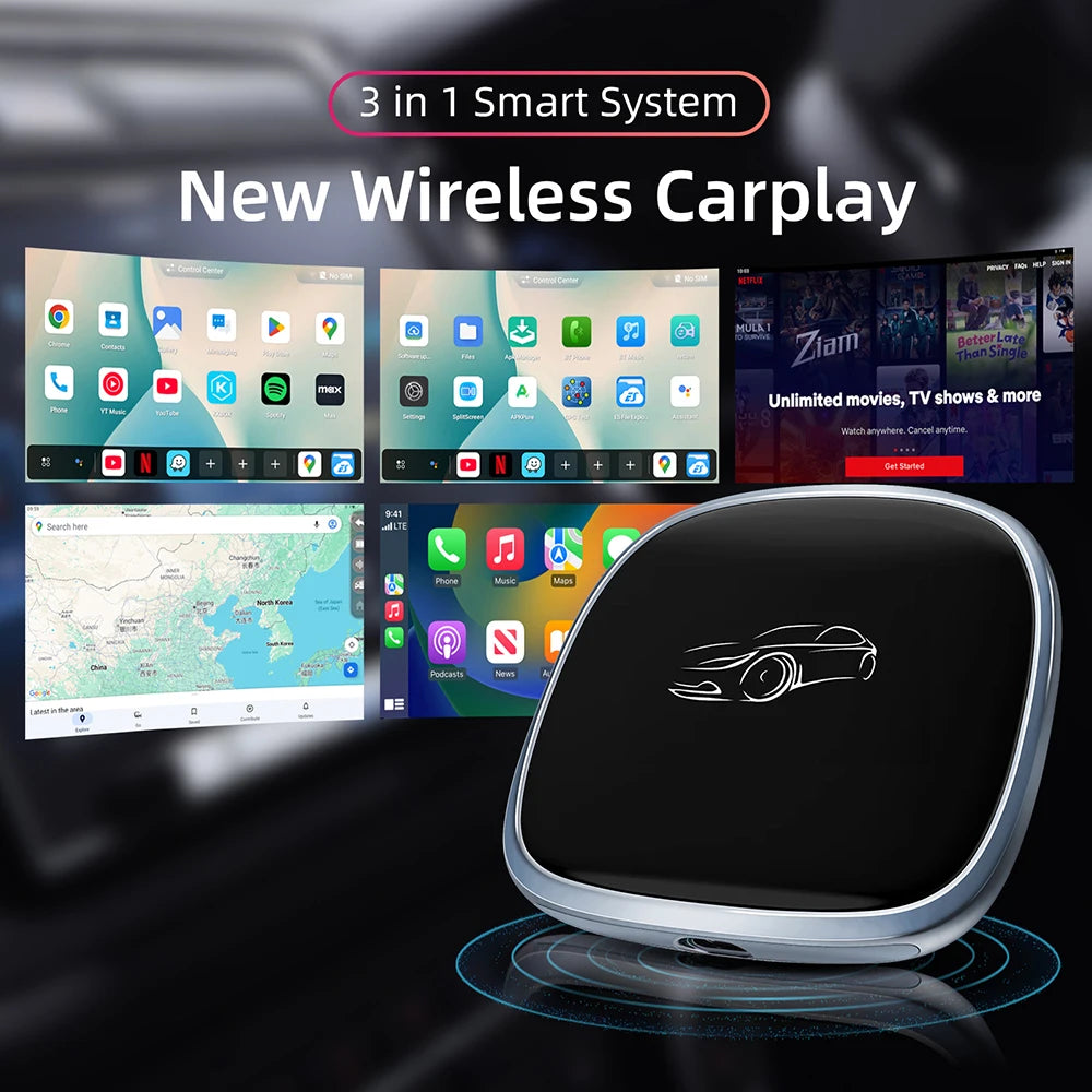 CarPlay Ai Box CarPlay Android Auto Wired To Wireless Android Qualcomm Octa-core 4G+64G Pl