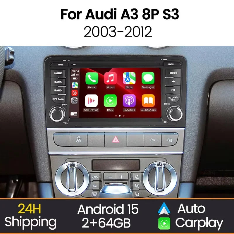 7" Android Auto Screen Car Radio for Audi A3 8P 2003-2012 S3 RS3 Wireless Carplay Audio Mu | AUTOKITSHOP