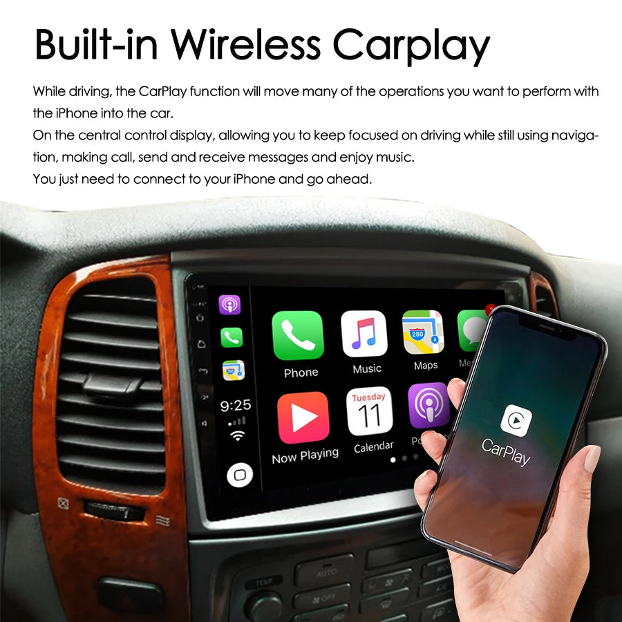 8GB+128GB AI Voice Wireless CarPlay Car Radio For Toyota Land Cruiser LC100 For Lexus LX47