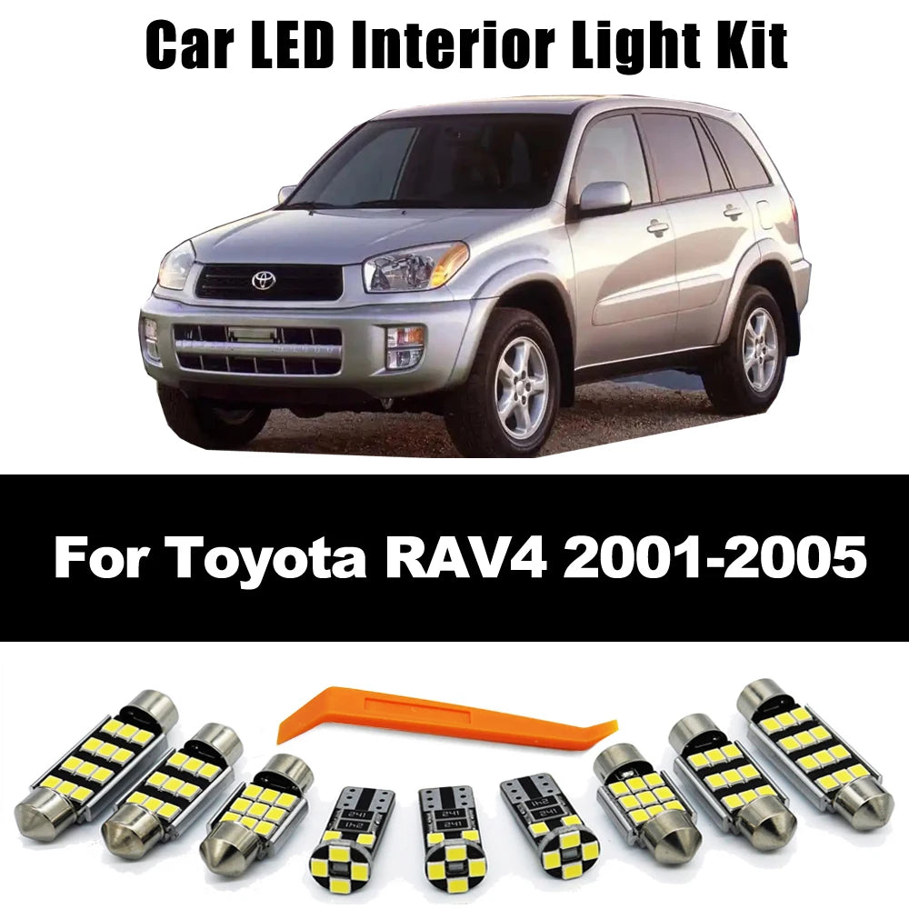 8Pcs Canbus LED Interior Dome Map Reading Trunk License Plate Light Kit For Toyota RAV4 2001 2002 2003 2004 2005 Car LED Bulb