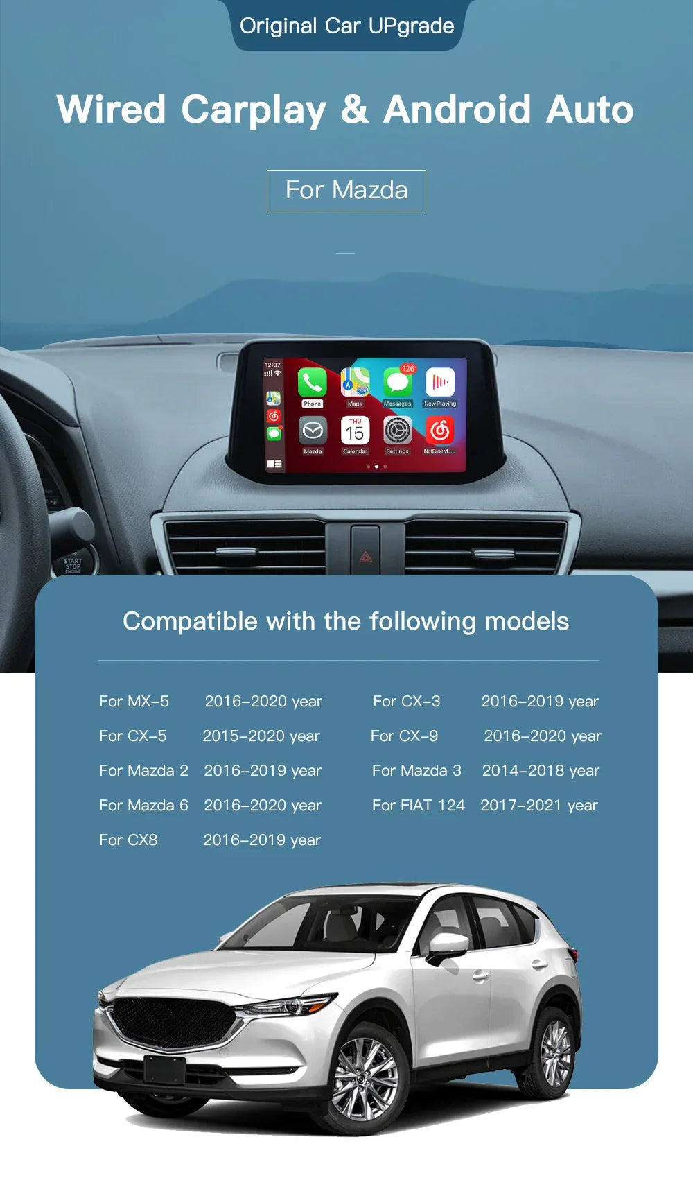 Upgrade P2 Apple CarPlay Android Auto USB Adapter Hub OEM Retrofit For Mazda 2 3 6 CX30 CX