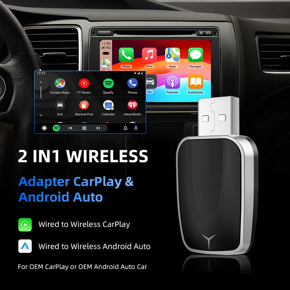 2in1 Wireless Carplay&Android Auto Box 2in1 Wired to Wireless Dongle Automatic Connect Ada | AUTOKITSHOP