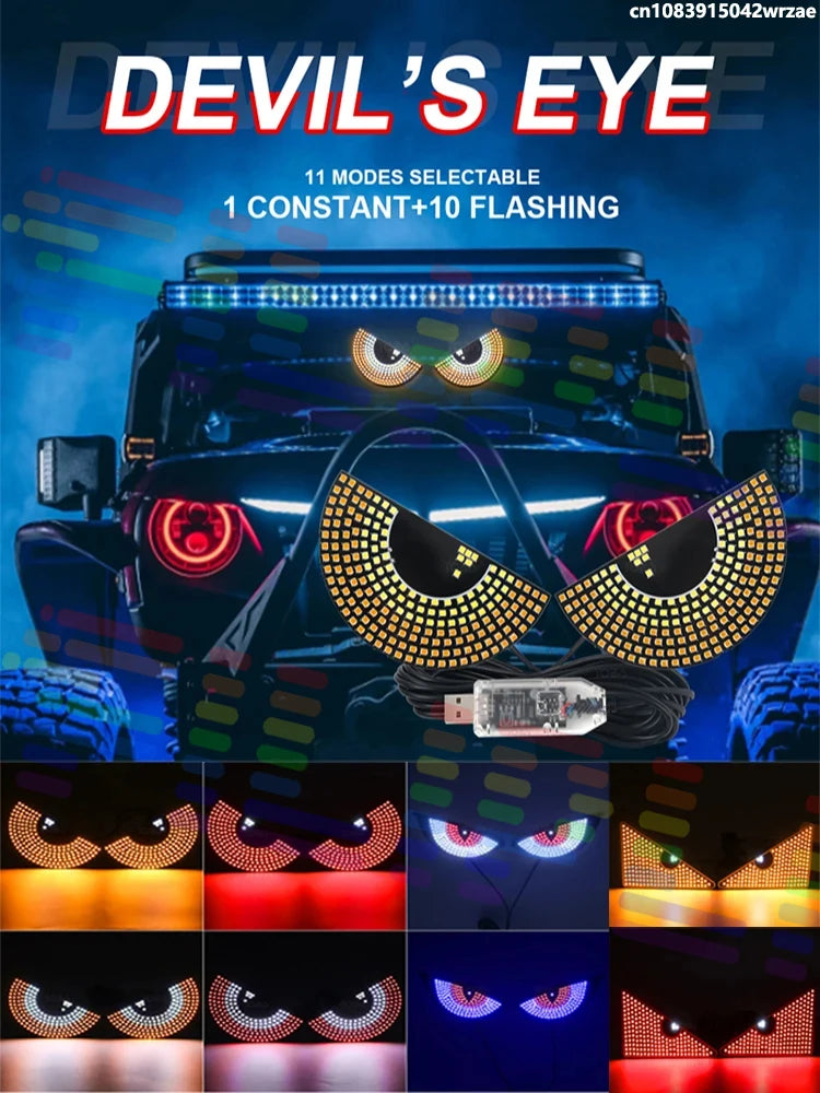 For Car LED Devil Eyes Light USB Devil Eyes Light Car Windshield Demon Eyes Headlight Flas | AUTOKITSHOP