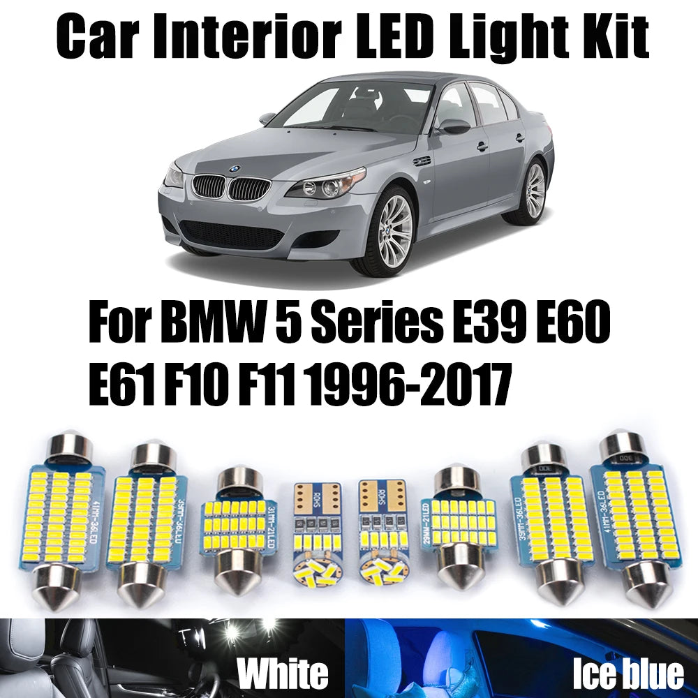 LED Interior Light Kit for BMW 5 Series E39 E60 E61 F10 F11 1996-2017 - Canbus Dome Map Door Trunk Bulbs | AUTOKITSHOP