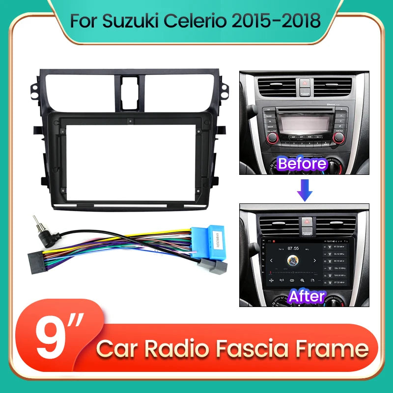 9'' Car Radio Frame Cable Dash Mount Kit for Suzuki Celerio 2015-2018 Android Stereo Plast | AUTOKITSHOP