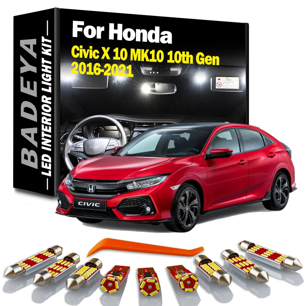 10-Piece LED Interior Light Kit for Honda Civic MK10 - Canbus Error-Free Interior Bulbs