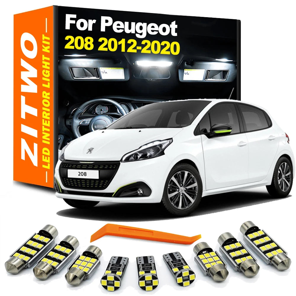 ZITWO 14Pcs LED Interior Reading Dome Luggage Light Kit For Peugeot 208 2012 2013 2014 2015 2016 2017 2018 2019 2020 Accessories