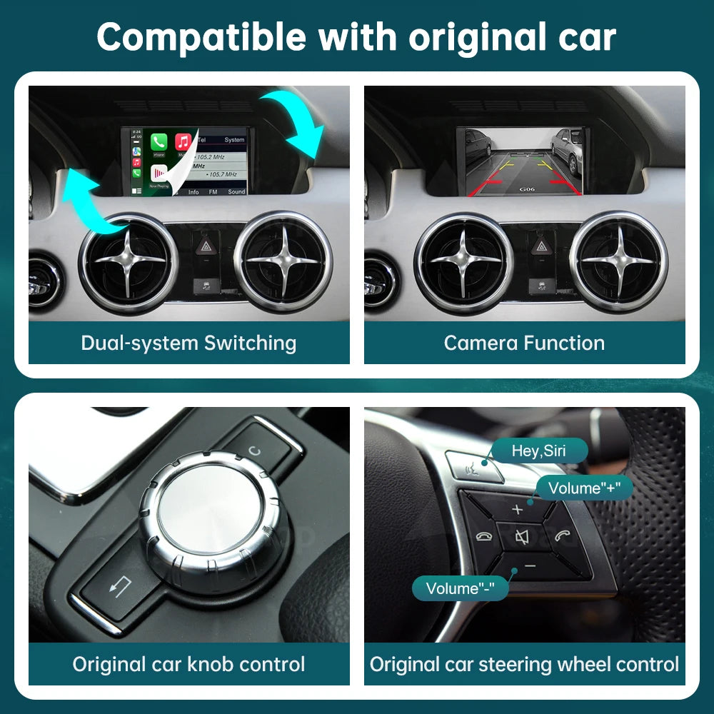 RoadTop Wireless CarPlay for Mercedes Benz GLK X204 2013-2015, with Android Auto Mirror Li