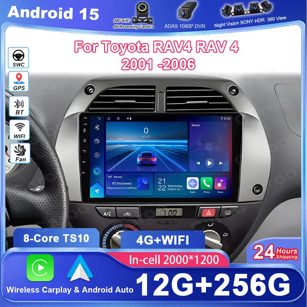 Android 15 For Toyota RAV4 RAV 4 2001 -2006 Auto Radio Stereo Multimidia Player GPS Naviga